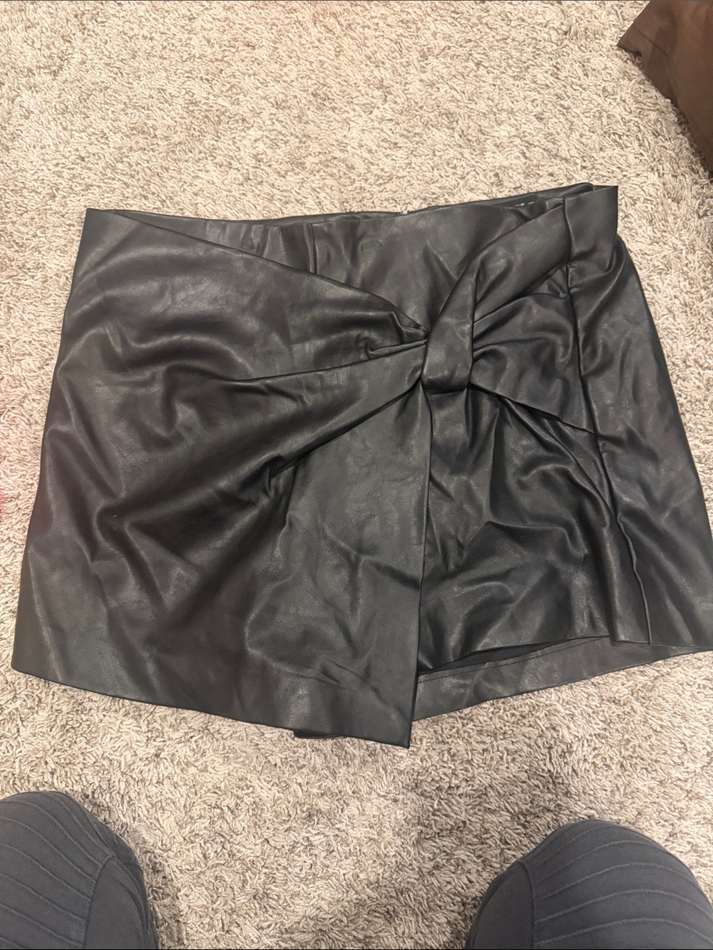 Black Faux Leather Twist-Front Mini Skirt